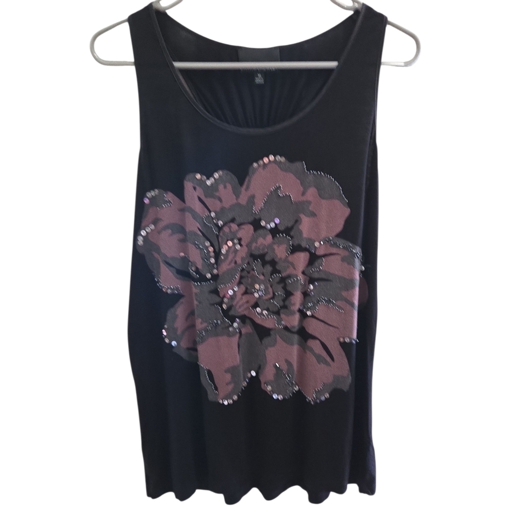 Cynthia Rowley Black Tank Top with  Floral Design SZ M